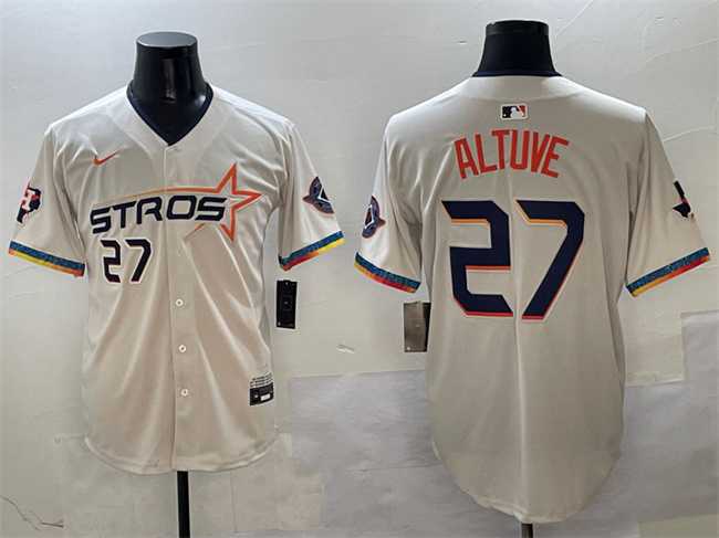 Men%27s Houston Astros #27 Jose Altuve Cream 2025 City Connect With Texas Patch Limited Stitched Jersey->houston astros->MLB Jersey